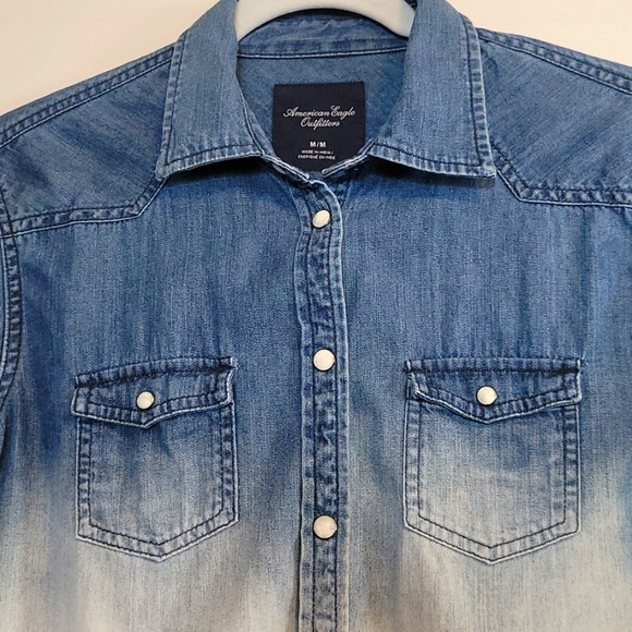 AEO womens long sleeve button down jeans shirt 100% cotton - Picture 8 of 8